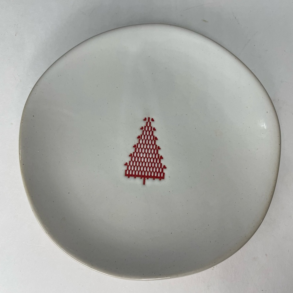 Hearth & Hand Christmas Tree Appetizer Plate Saucer Red White Hearts 6.75”